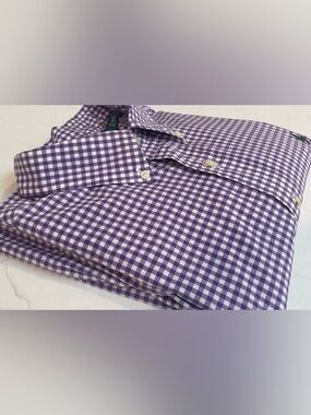RALPH LAUREN Men's XL Purple/White Gingham Button-Down Shirt Long Sleeve